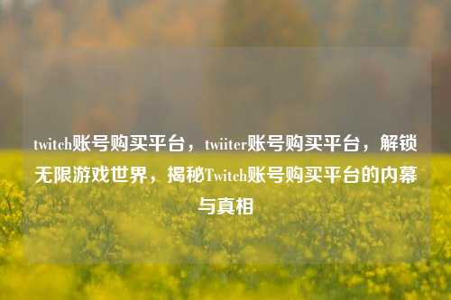twitch账号购买平台，twiiter账号购买平台，解锁无限游戏世界，揭秘Twitch账号购买平台的内幕与真相