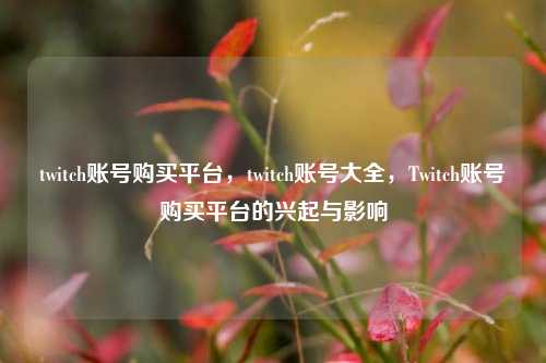 twitch账号购买平台，twitch账号大全	，Twitch账号购买平台的兴起与影响  第1张